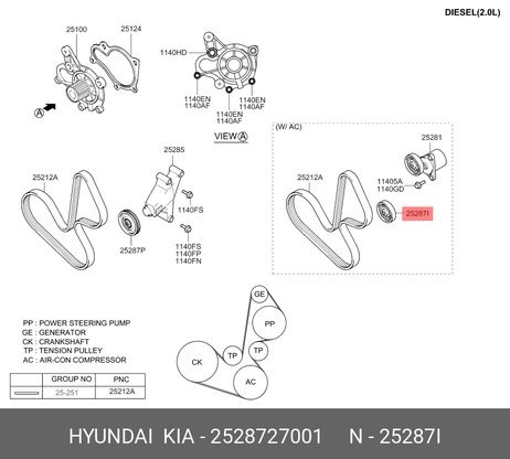 фото Hyundai/Kia 25287-27001 Ролик обводной навесного оборудования Hyundai/Kia 25287-27001 Ролик обводной навесного оборудования