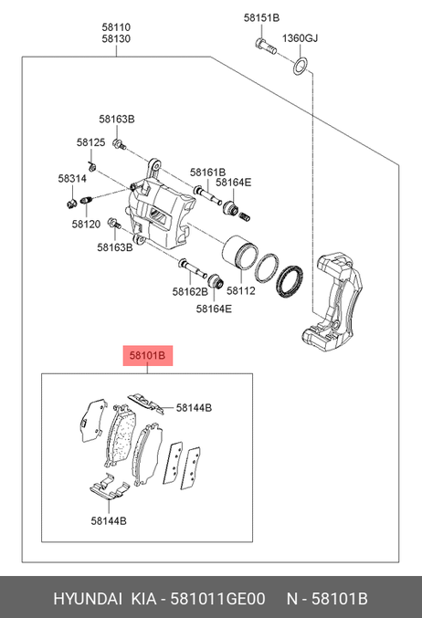 фото Hyundai/Kia 58101-1GE00 Колодки тормозные дисковые | перед | Hyundai/Kia 58101-1GE00 Колодки тормозные дисковые | перед |