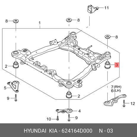 фото Hyundai/Kia 624164D000 Сайлентблок подрамника моторного отсека Hyundai/Kia 624164D000 Сайлентблок подрамника моторного отсека