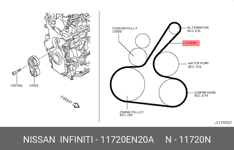 фото Nissan 11720-EN20A Ремень поликлиновый 6pk1210 Nissan 11720-EN20A Ремень поликлиновый 6pk1210