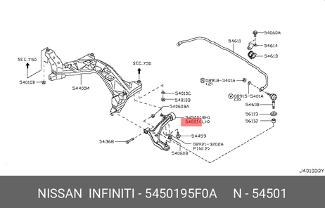 фото Nissan 54501-95F0A Рычаг подвески | перед лев | Nissan 54501-95F0A Рычаг подвески | перед лев |