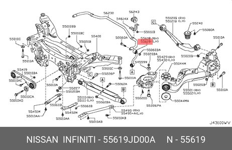 фото Nissan 55619-JD00A Втулка стабилизатора | зад лев | Nissan 55619-JD00A Втулка стабилизатора | зад лев |