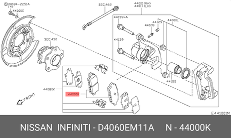 фото Nissan D4060-EM11A Колодки тормозные дисковые | зад прав/лев | Nissan D4060-EM11A Колодки тормозные дисковые | зад прав/лев |