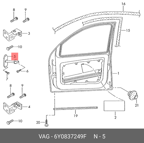 фото VAG 6Y0837249F Рычаг петли дверей VAG 6Y0837249F Рычаг петли дверей