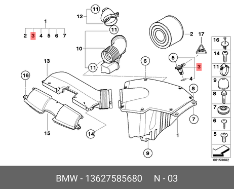 фото BMW 13 62 7 585 680 Датчик расхода воздуха (дмрв) BMW 13 62 7 585 680 Датчик расхода воздуха (дмрв)