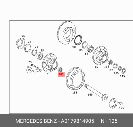 Mercedes A0179814905 Подшипник роликовый конический | зад |