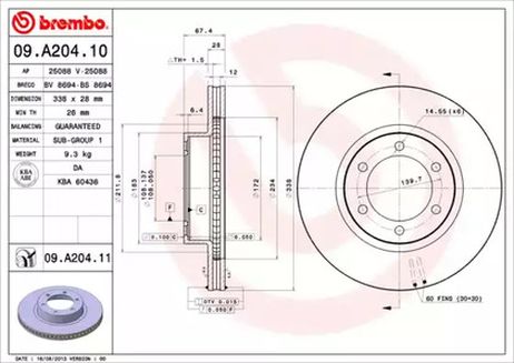 фото Brembo 09.A204.10 Снят,замена 09.a204.11 Диск тормозной Standard | перед | Brembo 09.A204.10 Снят,замена 09.a204.11 Диск тормозной Standard | перед |