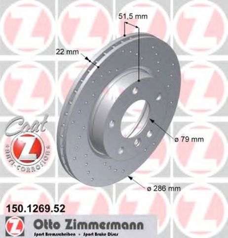 фото Zimmermann 150.1269.52 Диск тормозной | перед | Zimmermann 150.1269.52 Диск тормозной | перед |