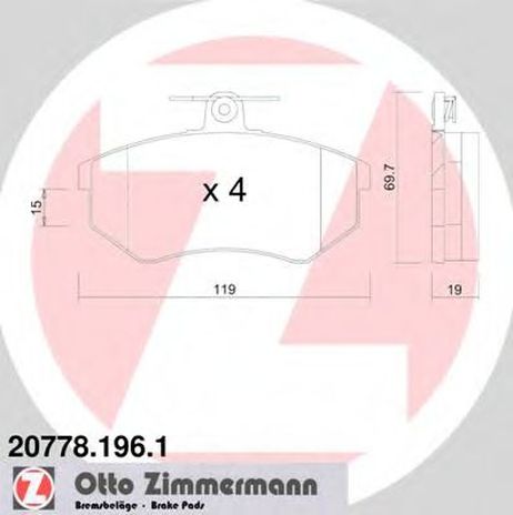 Zimmermann 20778.196.1 Колодки тормозные дисковые | перед |