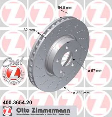 фото Zimmermann 400.3654.20 Диск тормозной | перед | Zimmermann 400.3654.20 Диск тормозной | перед |