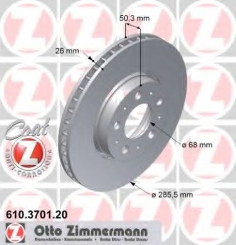 фото Zimmermann 610.3701.20 Диск тормозной | перед | Zimmermann 610.3701.20 Диск тормозной | перед |