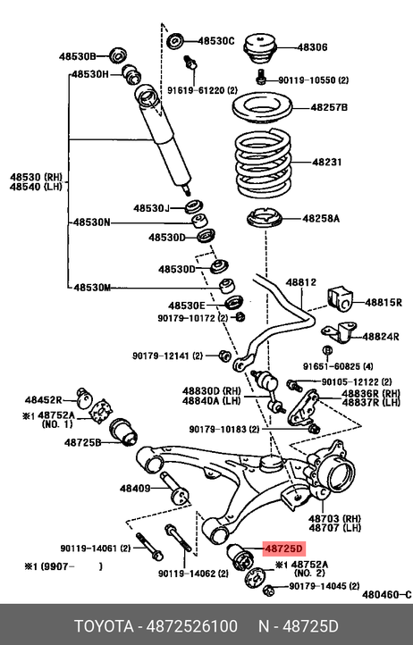 фото Toyota 48725-26100 Сайлентблок рычага подвески | зад | Toyota 48725-26100 Сайлентблок рычага подвески | зад |