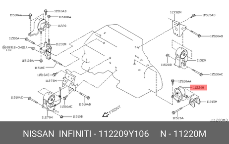 фото Nissan 11220-9Y106 Подушка двигателя | перед лев | Nissan 11220-9Y106 Подушка двигателя | перед лев |