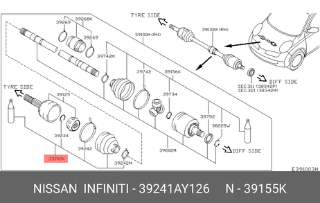 фото Nissan 39241-AY126 Пыльник ШРУСа Nissan 39241-AY126 Пыльник ШРУСа