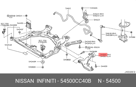фото Nissan 54500-CC40B Рычаг подвески | перед прав | Nissan 54500-CC40B Рычаг подвески | перед прав |