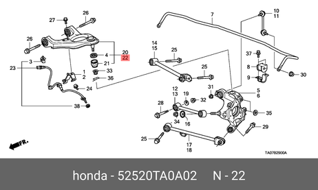 фото Honda 52520-TA0-A02 Рычаг подвески | зад лев | Honda 52520-TA0-A02 Рычаг подвески | зад лев |
