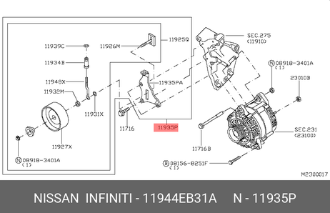 Nissan 11944EB31A Ролик обводной приводного ремня
