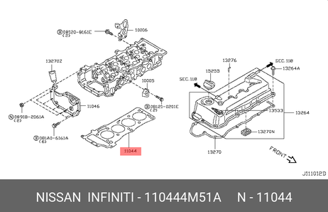 фото Nissan 11044-4M51A Прокладка головки блока цилиндров Nissan 11044-4M51A Прокладка головки блока цилиндров