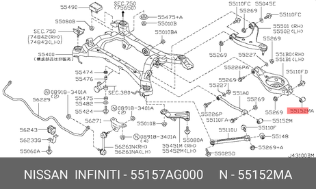 фото Nissan 55157-AG000 Сайлентблок рычага подвески | зад | Nissan 55157-AG000 Сайлентблок рычага подвески | зад |