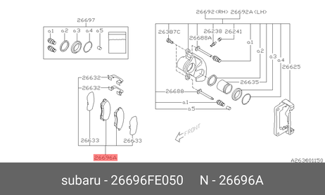 фото Subaru 26696-FE050 Колодки тормозные дисковые | зад прав/лев | Subaru 26696-FE050 Колодки тормозные дисковые | зад прав/лев |