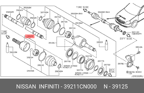 фото Nissan 39211-CN000 Шрус | перед прав/лев | Nissan 39211-CN000 Шрус | перед прав/лев |