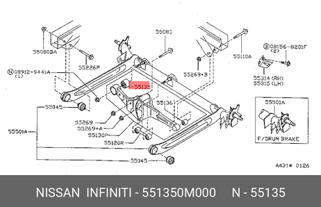 фото Nissan 55135-0M000 Сайлентблок рычага подвески | зад прав | Nissan 55135-0M000 Сайлентблок рычага подвески | зад прав |
