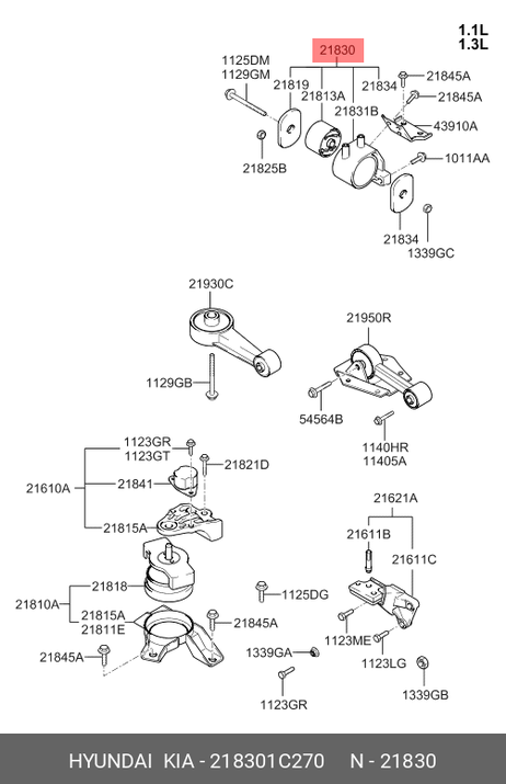фото Hyundai/Kia 21830-1C270 Подушка двигателя | зад | Hyundai/Kia 21830-1C270 Подушка двигателя | зад |