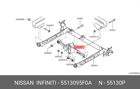 фото Nissan 55130-95F0A Рычаг подвески | зад лев | Nissan 55130-95F0A Рычаг подвески | зад лев |