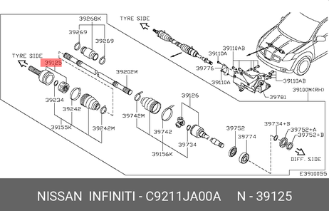 фото Nissan C9211-JA00A Шрус | перед прав/лев | Nissan C9211-JA00A Шрус | перед прав/лев |