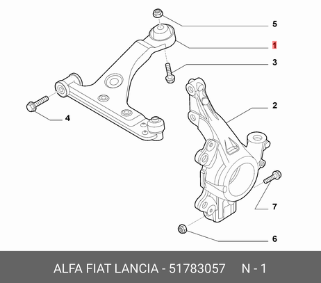фото Fiat/Alfa/Lancia 51 783 057 Рычаг подвески | перед лев | Fiat/Alfa/Lancia 51 783 057 Рычаг подвески | перед лев |