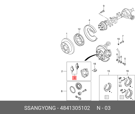 фото Ssangyong 4841305102 Колодки тормозные дисковые | зад | Ssangyong 4841305102 Колодки тормозные дисковые | зад |