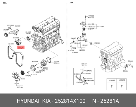 фото Hyundai/Kia 25281-4X100 Шкив натяжителя ремня грм Hyundai/Kia 25281-4X100 Шкив натяжителя ремня грм