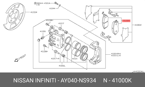 фото Nissan AY040-NS934 Колодки тормозные дисковые | перед | Nissan AY040-NS934 Колодки тормозные дисковые | перед |