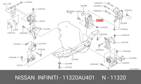 фото Nissan 11320-AU401 Подушка двигателя | зад | Nissan 11320-AU401 Подушка двигателя | зад |