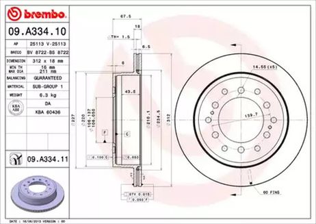 фото Brembo 09.A334.10 Снят,замена 09.a334.11 Диск тормозной Standard | зад | Brembo 09.A334.10 Снят,замена 09.a334.11 Диск тормозной Standard | зад |