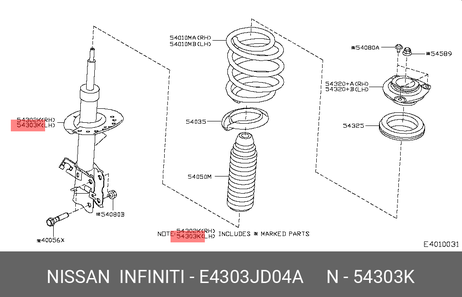 фото Nissan E4303-JD04A Амортизатор передний | лев | Nissan E4303-JD04A Амортизатор передний | лев |