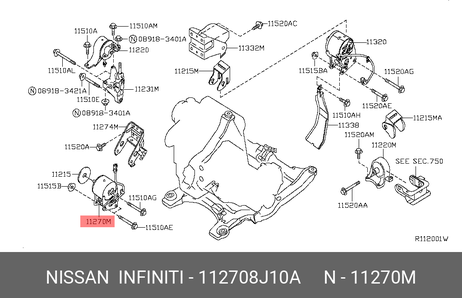 фото Nissan 11270-8J10A Подушка двигателя | перед | Nissan 11270-8J10A Подушка двигателя | перед |