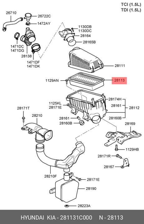 фото Hyundai/Kia 28113-1C000 Фильтр воздушный Hyundai/Kia 28113-1C000 Фильтр воздушный