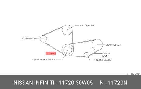 фото Nissan 11720-30W05 Ремень клиновый Nissan 11720-30W05 Ремень клиновый