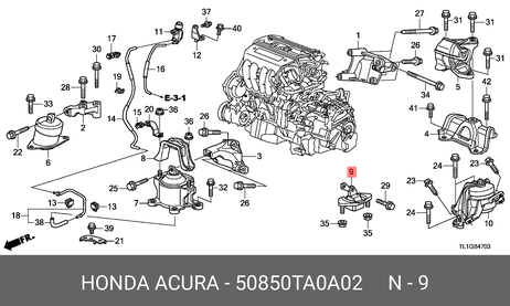фото Honda 50850-TA0-A02 Подушка двигателя левая | перед | Honda 50850-TA0-A02 Подушка двигателя левая | перед |