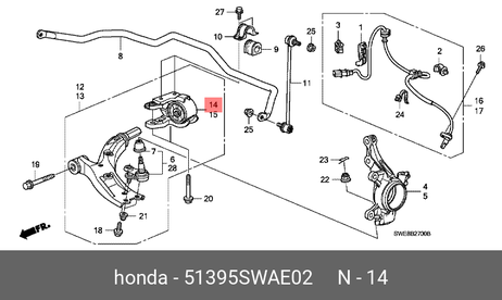 фото Honda 51395-SWA-E02 Сайлентблок рычага подвески | перед прав | Honda 51395-SWA-E02 Сайлентблок рычага подвески | перед прав |