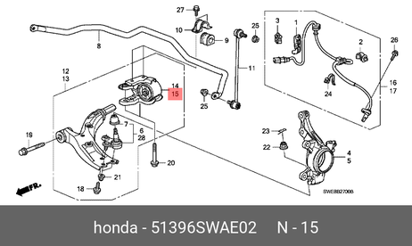 фото Honda 51396-SWA-E02 Рычаг подвески | перед лев | Honda 51396-SWA-E02 Рычаг подвески | перед лев |