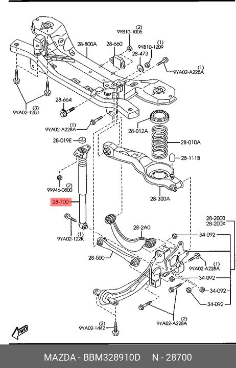 фото Mazda BBM3-28-910D Амортизатор | зад прав/лев | Mazda BBM3-28-910D Амортизатор | зад прав/лев |