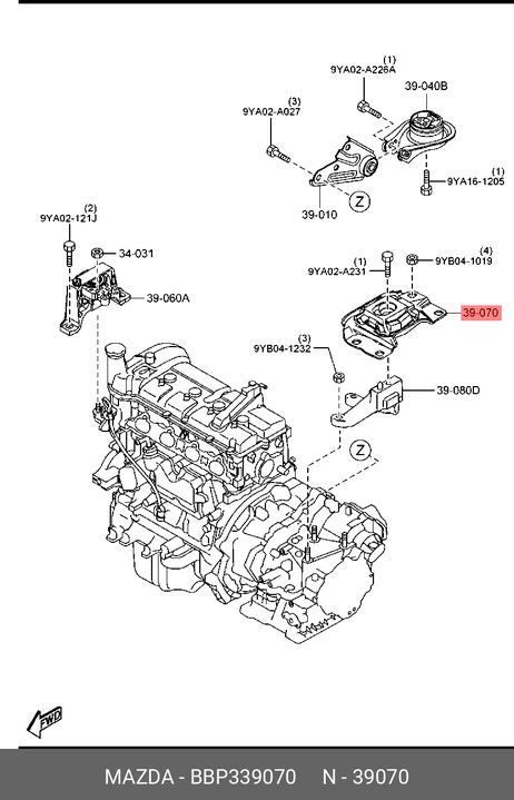 фото Mazda BBP3-39-070 Подушка двигателя левая Mazda BBP3-39-070 Подушка двигателя левая