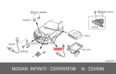фото Nissan 22690-95F0B Датчик кислородный Nissan 22690-95F0B Датчик кислородный