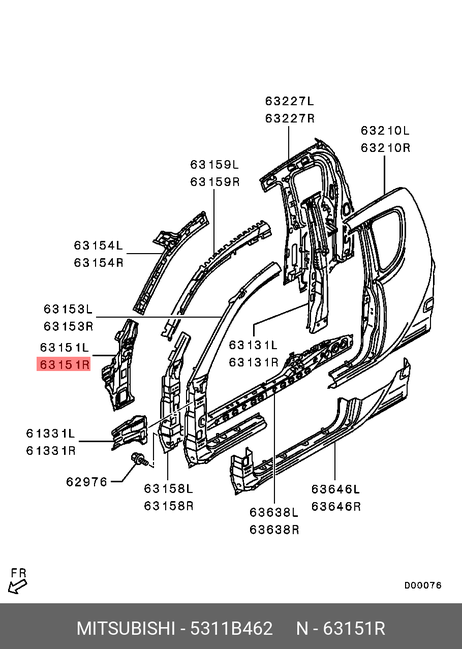 фото Mitsubishi 5311B462 Стойка передняя нижняя внутр.прав. Mitsubishi 5311B462 Стойка передняя нижняя внутр.прав.