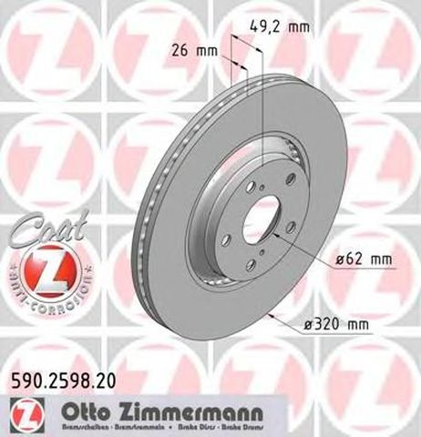 фото Zimmermann 590.2598.20 Диск тормозной | перед | Zimmermann 590.2598.20 Диск тормозной | перед |