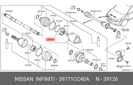 фото Nissan 39771-CC40A Шрус | перед прав | Nissan 39771-CC40A Шрус | перед прав |