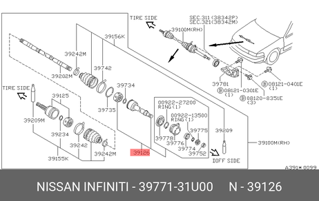 фото Nissan 39771-31U00 Шрус внутренний | перед прав | Nissan 39771-31U00 Шрус внутренний | перед прав |