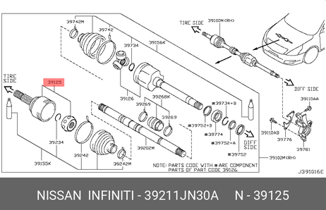 фото Nissan 39211-JN30A Шрус | перед прав/лев | Nissan 39211-JN30A Шрус | перед прав/лев |